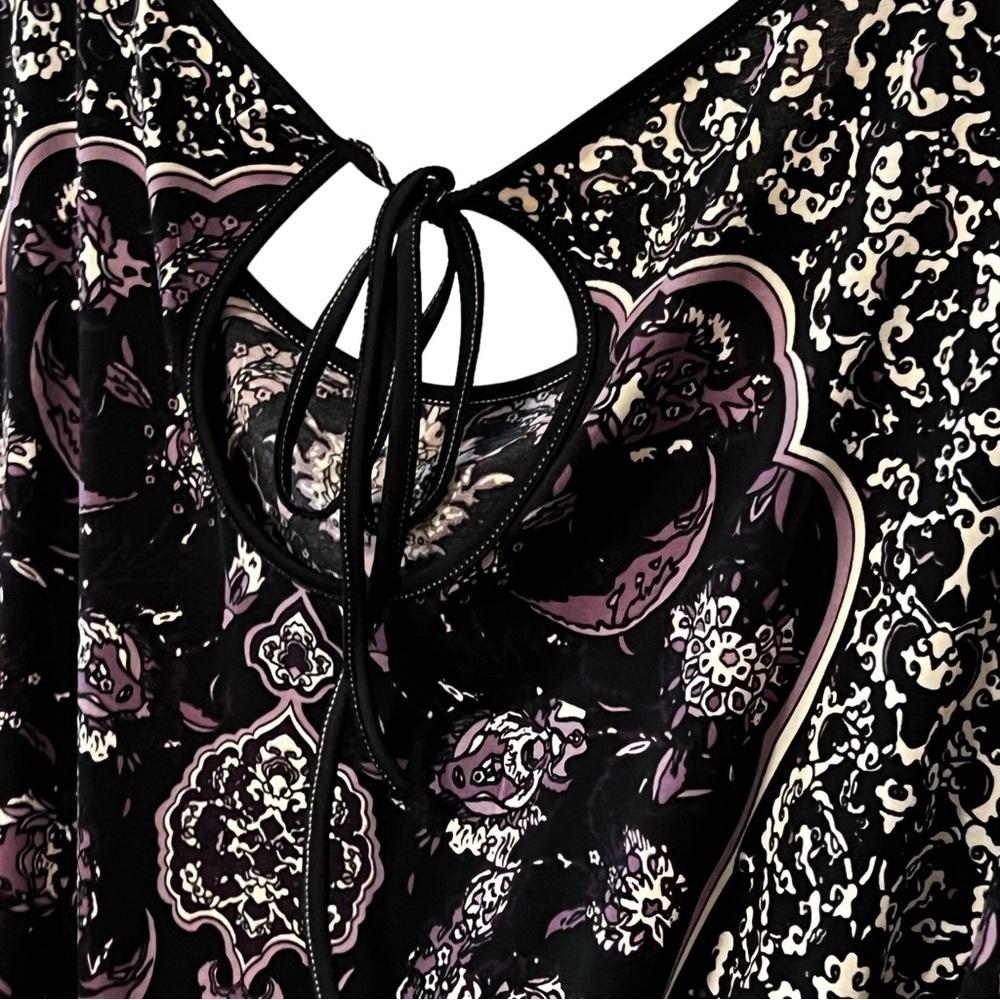 Studio M Elaborate Purple Floral Tie-back Loose Sleeve Dress Size M Smocked - Picture 6 of 16